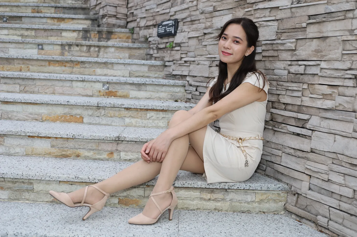 [Mzsock] NO.107 Vency Shen beige dress stockings high heels beautiful legs street photography#[70P]-27